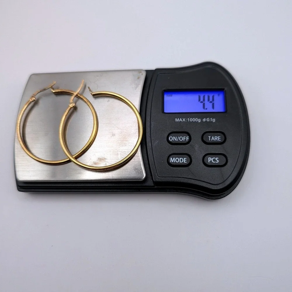 Vintage 1990s Gold Fill Sterling Silver 925 Hoop Earrings 1.5 Inch Round Latch